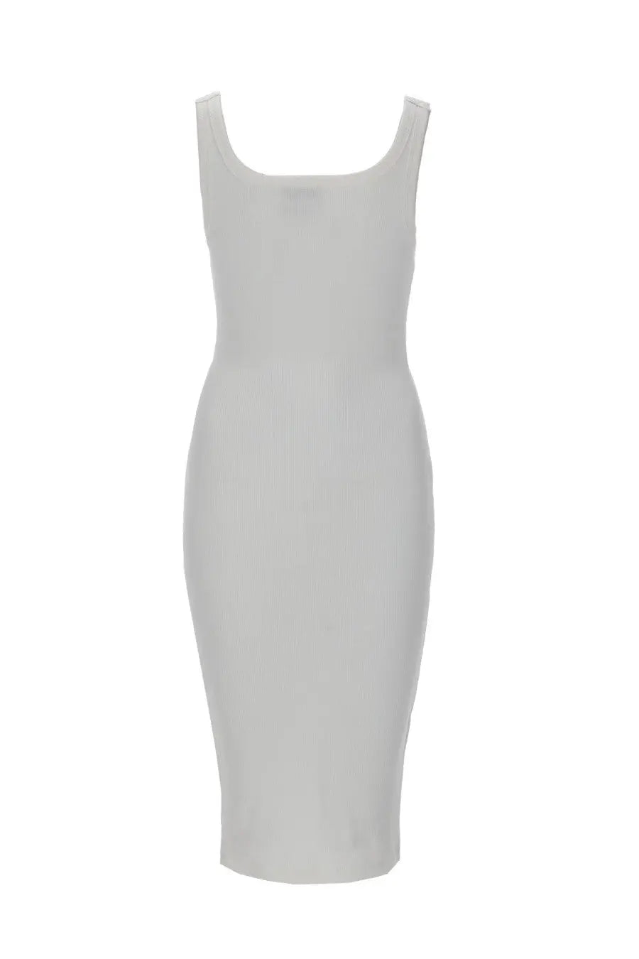 Versace Jeans Couture women’s white sleeveless midi dress with square neckline and smooth stretchy fabric