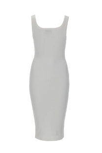 Versace Jeans Couture women’s white sleeveless midi dress with square neckline and smooth stretchy fabric