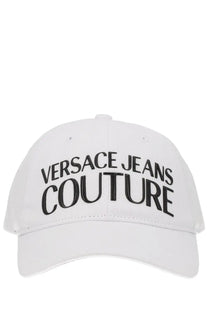 Versace Jeans Couture women’s white baseball cap with bold black embroidered lettering on the front panel