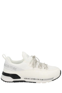 Versace Jeans Couture women’s dynamic sneaker in white with silver laces and a black rubber sole
