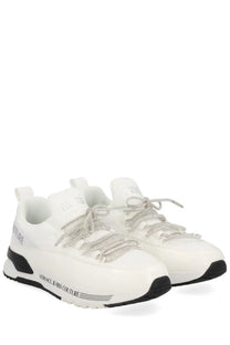 Versace Jeans Couture women’s dynamic sneaker white with silver glitter laces and black rubber soles
