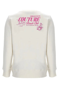 Versace Jeans Couture women’s cream long-sleeved sweatshirt with pink beach club graphic and mermaid illustration