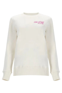 Versace Jeans Couture women’s cream cotton sweatshirt with pink couture beach club embroidery on the chest