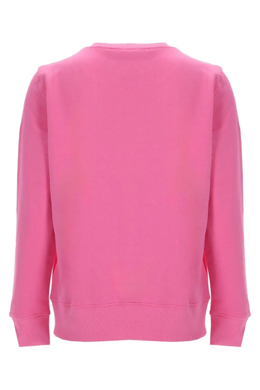 A vibrant pink long-sleeved crew neck sweatshirt with ribbed cuffs made of cotton jersey by Versace Jeans Couture