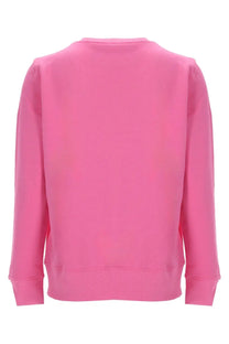 A vibrant pink long-sleeved crew neck sweatshirt with ribbed cuffs made of cotton jersey by Versace Jeans Couture
