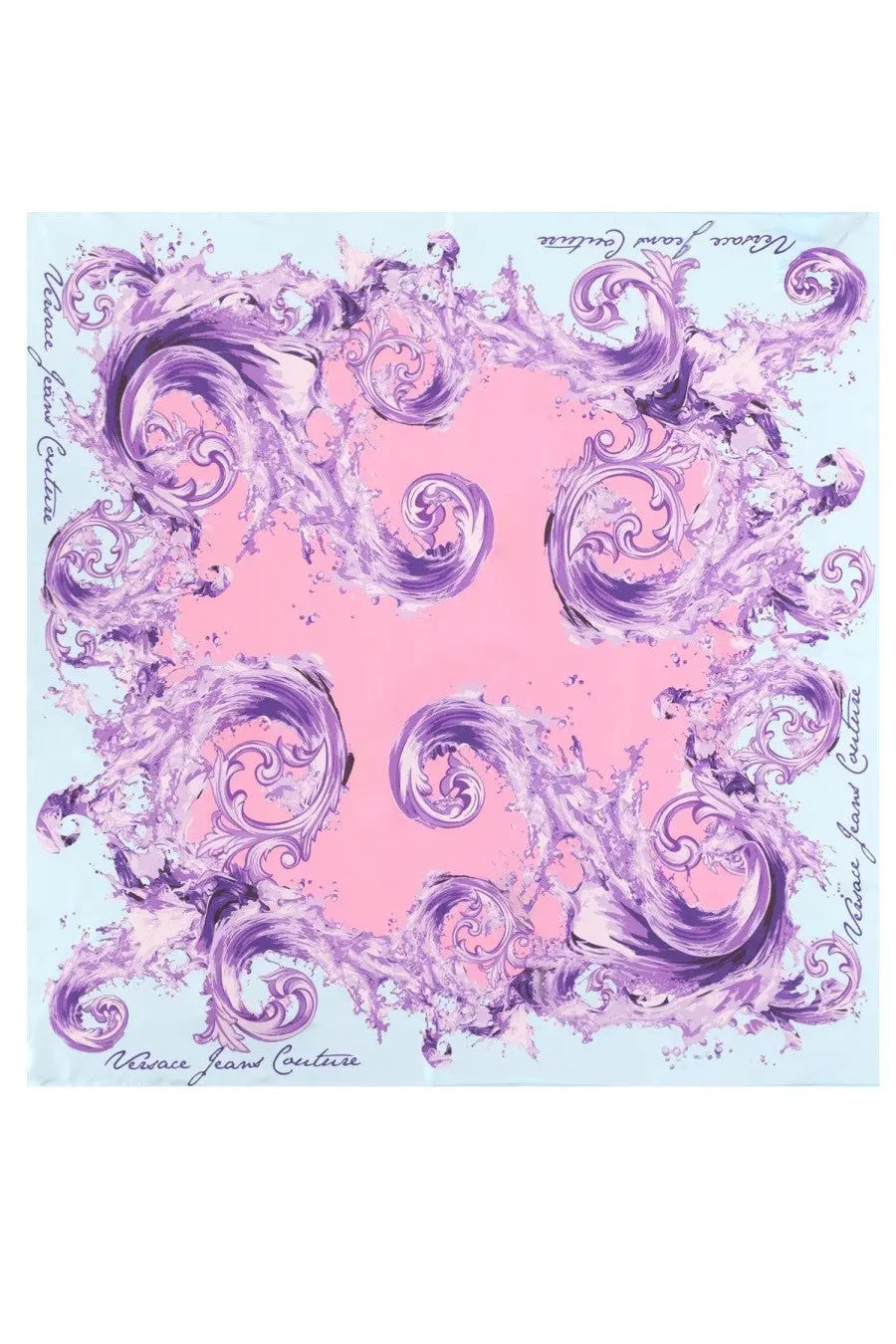 Versace Jeans Couture women’s foulard in seta purple with a pink and purple swirling patterned silk scarf