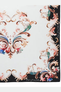 Versace jeans couture women’s foulard in seta white featuring a luxurious white silk with multicolored baroque floral pattern