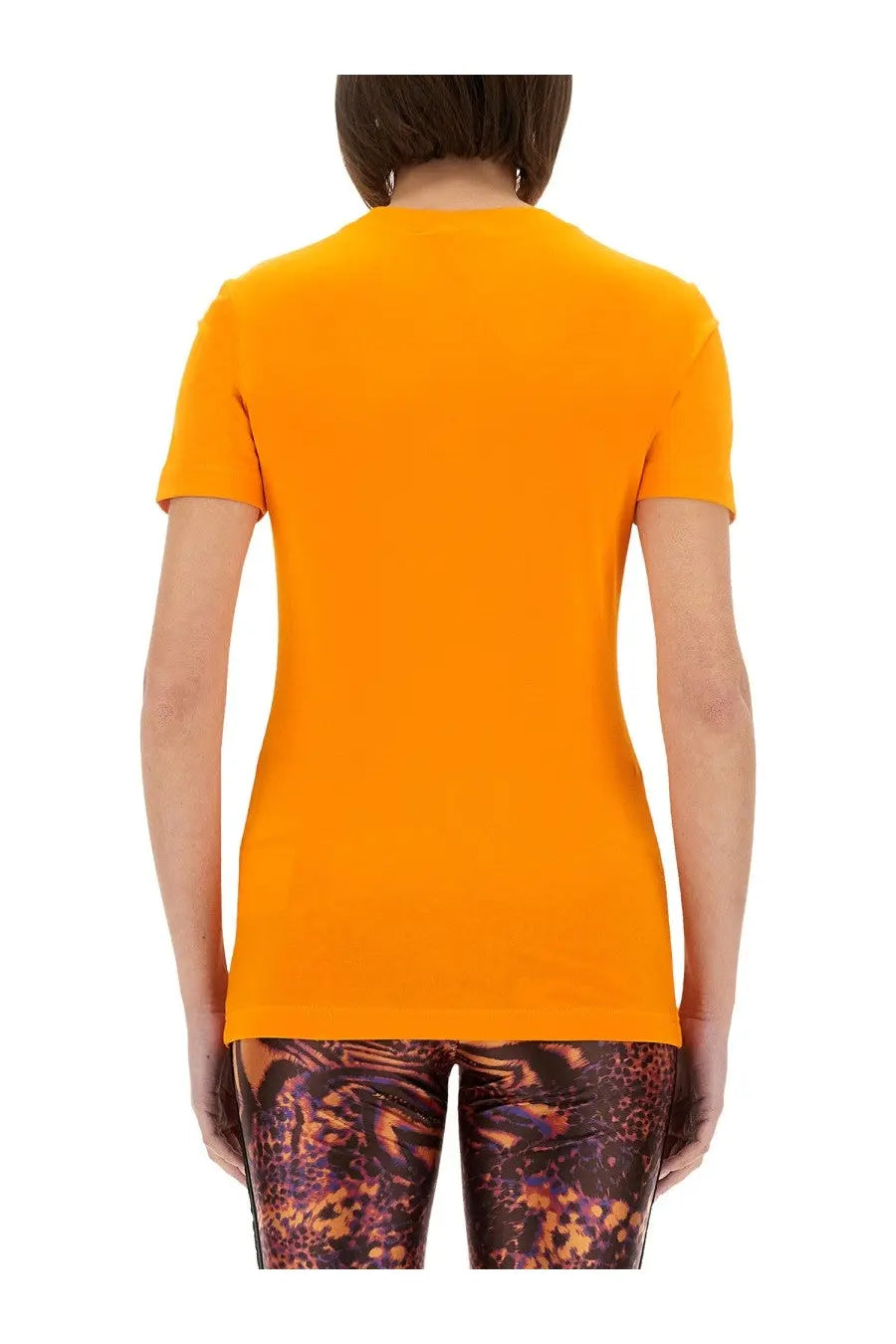 Bright orange versace jeans couture women’s short-sleeved crew neck t-shirt with simple design for casual wear