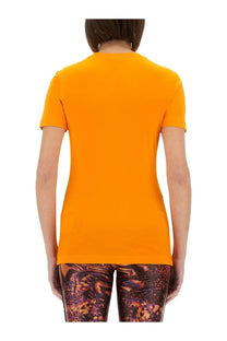 Bright orange versace jeans couture women’s short-sleeved crew neck t-shirt with simple design for casual wear