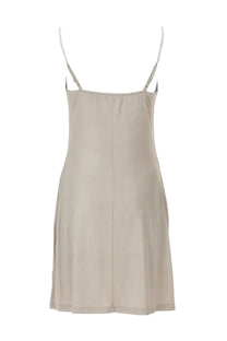 Beige sleeveless mini slip dress with thin straps in satin from versace jeans couture womens mini abito in raso white
