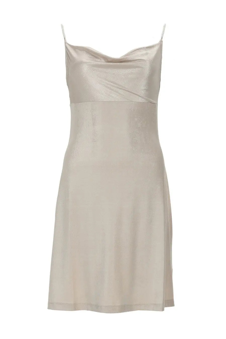 Versace Jeans Couture women’s mini abito in raso white satin beige slip dress with spaghetti straps and draped neckline