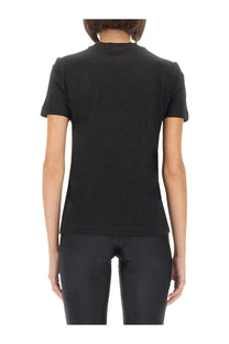 Versace Jeans Couture women’s black short-sleeved t-shirt with crew neck and subtle ribbed texture