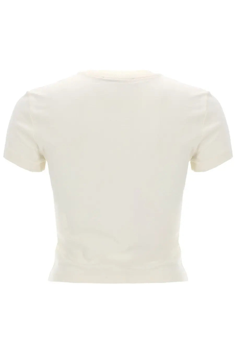 Versace Jeans Couture women’s cream-colored cropped t-shirt with short sleeves and a round neckline in cotton