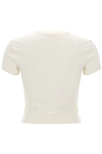 Versace Jeans Couture women’s cream-colored cropped t-shirt with short sleeves and a round neckline in cotton