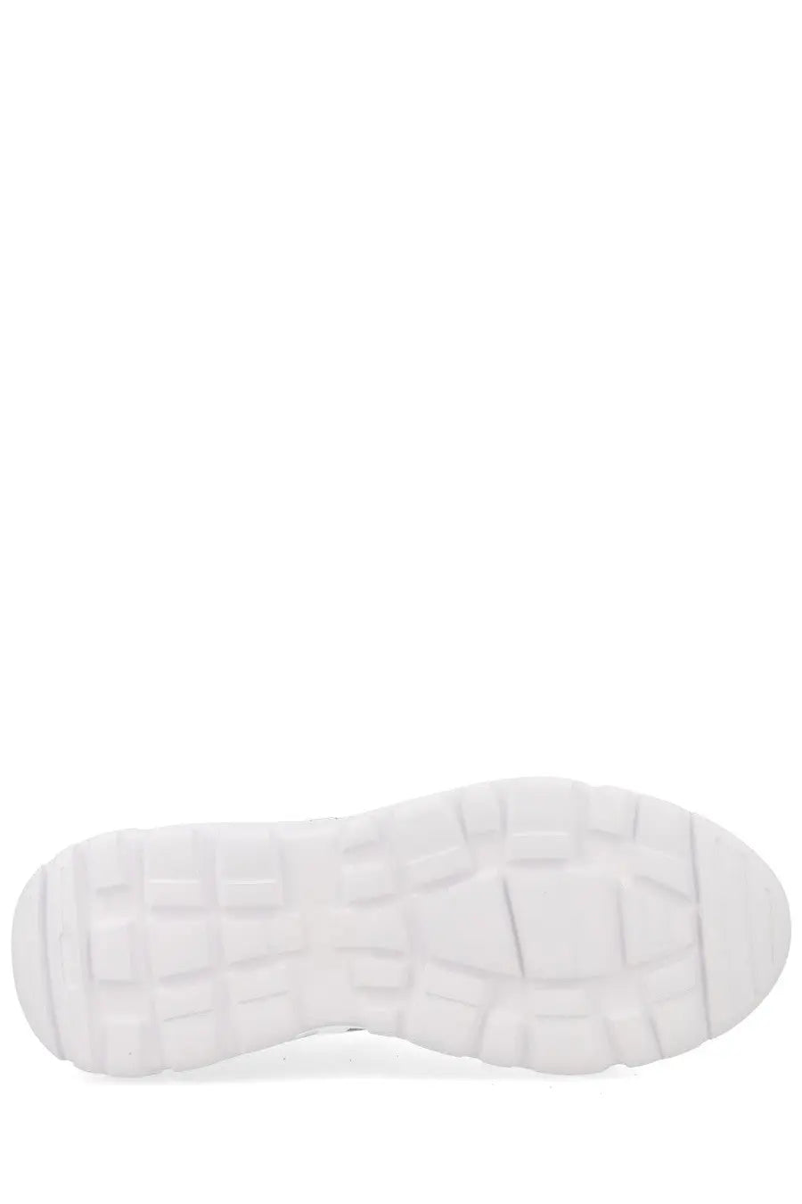 Versace jeans couture women’s sneaker con white with white rubber sole and geometric tread pattern detail
