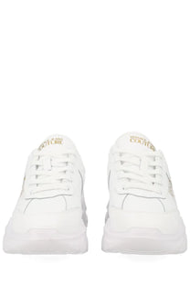 Versace Jeans Couture women’s white sneaker with gold branding and chunky sole in con white style