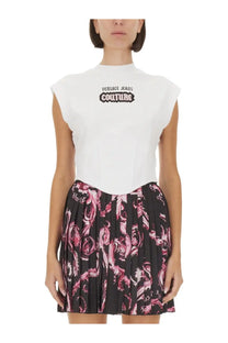 Versace jeans couture women’s white sleeveless top with black and white embroidered logo on the chest