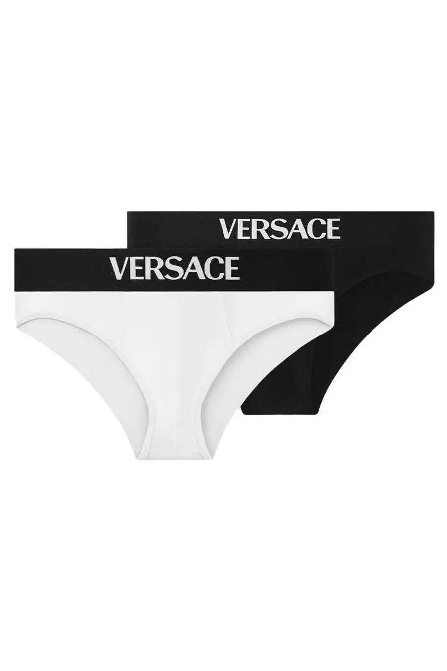 Versace men’s bi pack slip featuring white and black briefs with sleek minimalist design for everyday wear