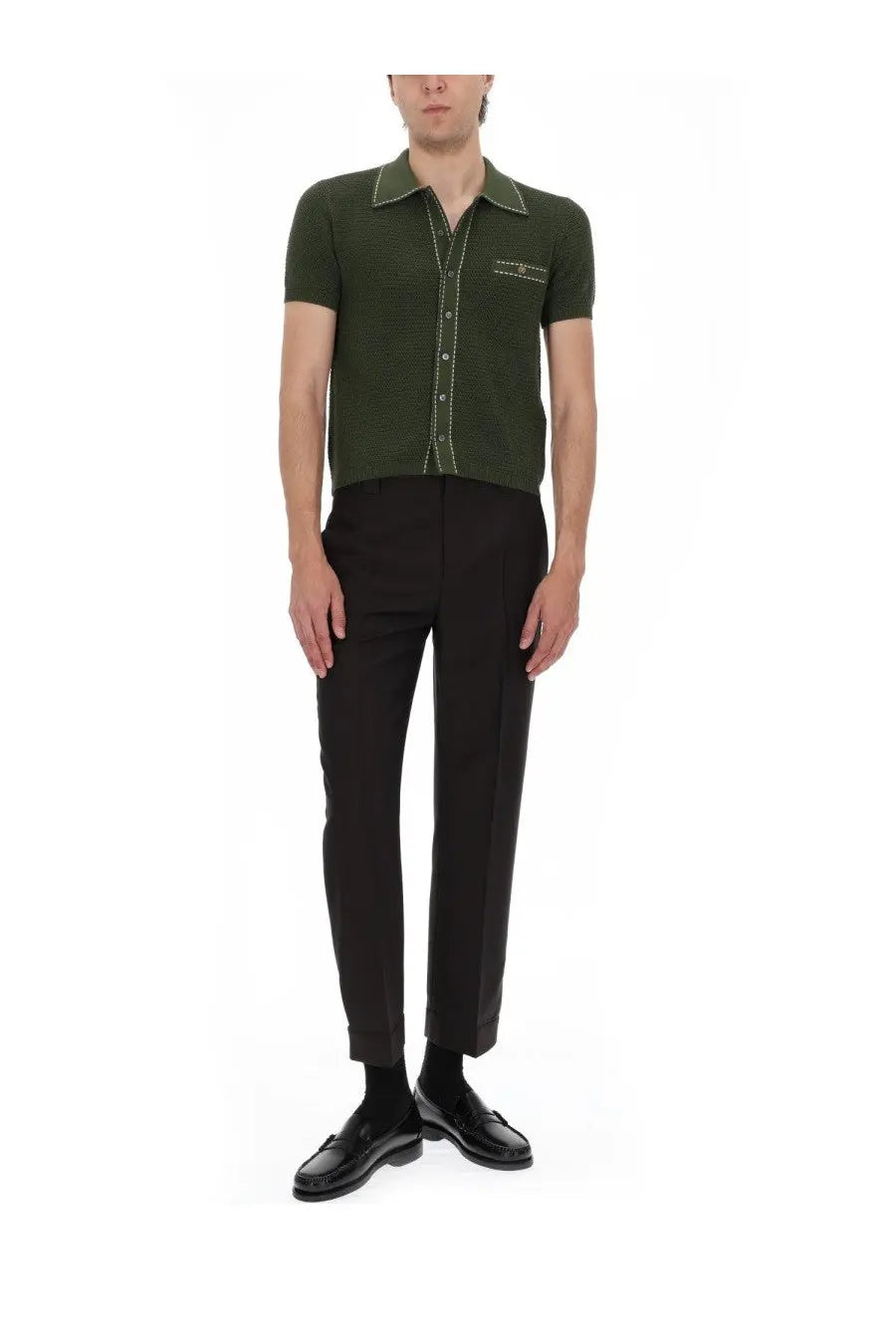 Versace Men's Knit Cotton Shirt Green, view 2