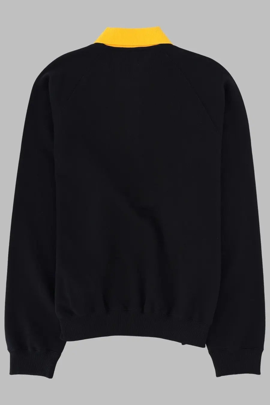 Black knit bomber jacket with contrasting yellow collar featured in Versace men’s felpa con colletto polo blue collection