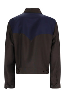Versace men’s giacca in lana mohair con zip dark blue and brown color-blocked jacket with structured collar and cuffs