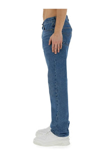 Versace men’s regular fit blue denim jeans with straight-leg cut and classic five-pocket design