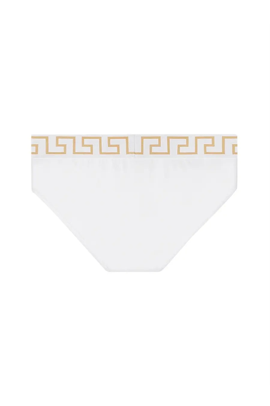 Versace men’s white slip briefs with a gold greek key pattern waistband and soft cotton material