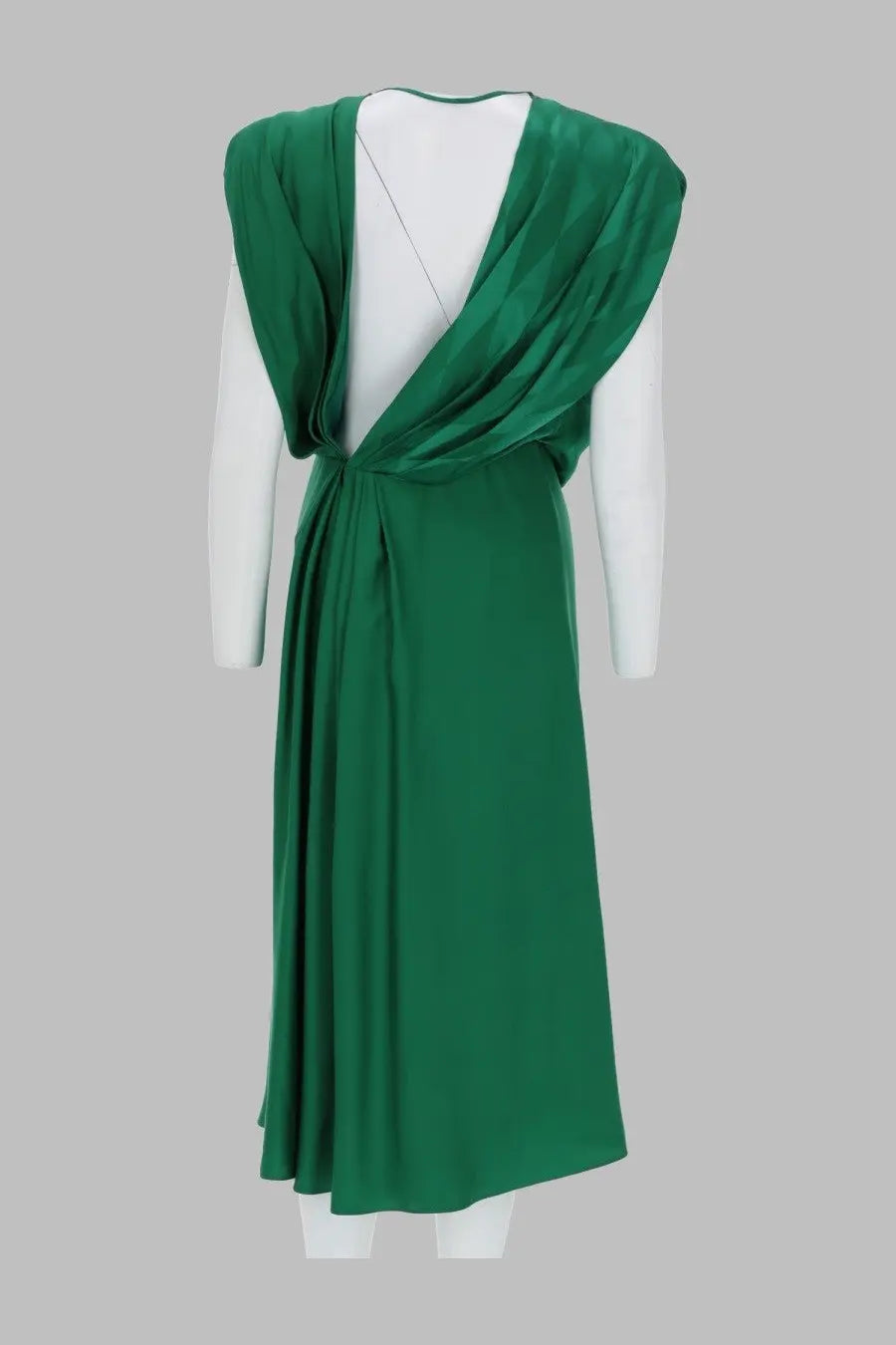 Versace women’s abito midi drappeggiato in seta green emerald green satin dress with draped asymmetrical neckline and cinched waist