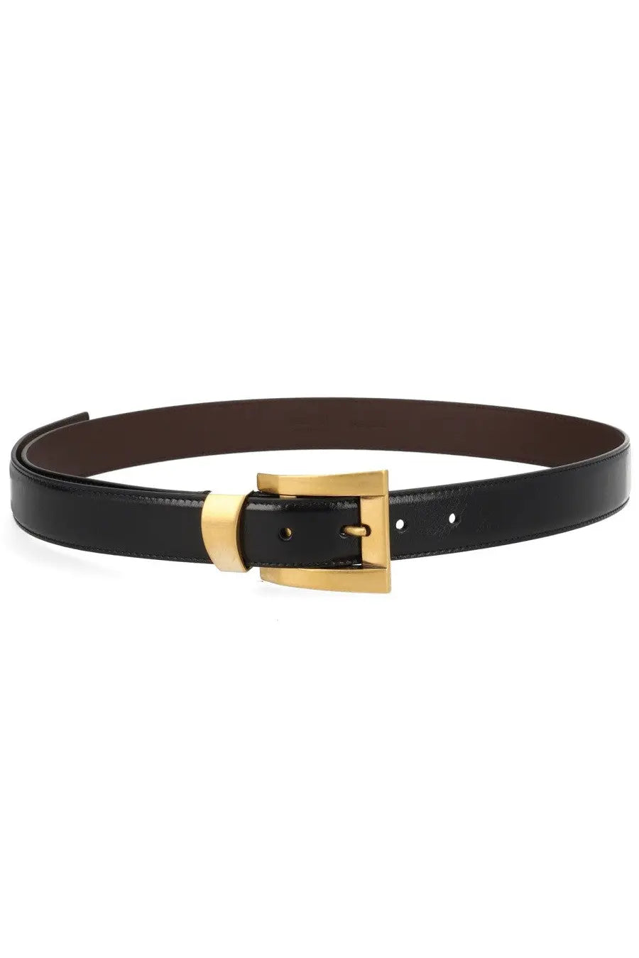 Versace women’s cinta in pelle black leather belt with gold tone rectangular buckle