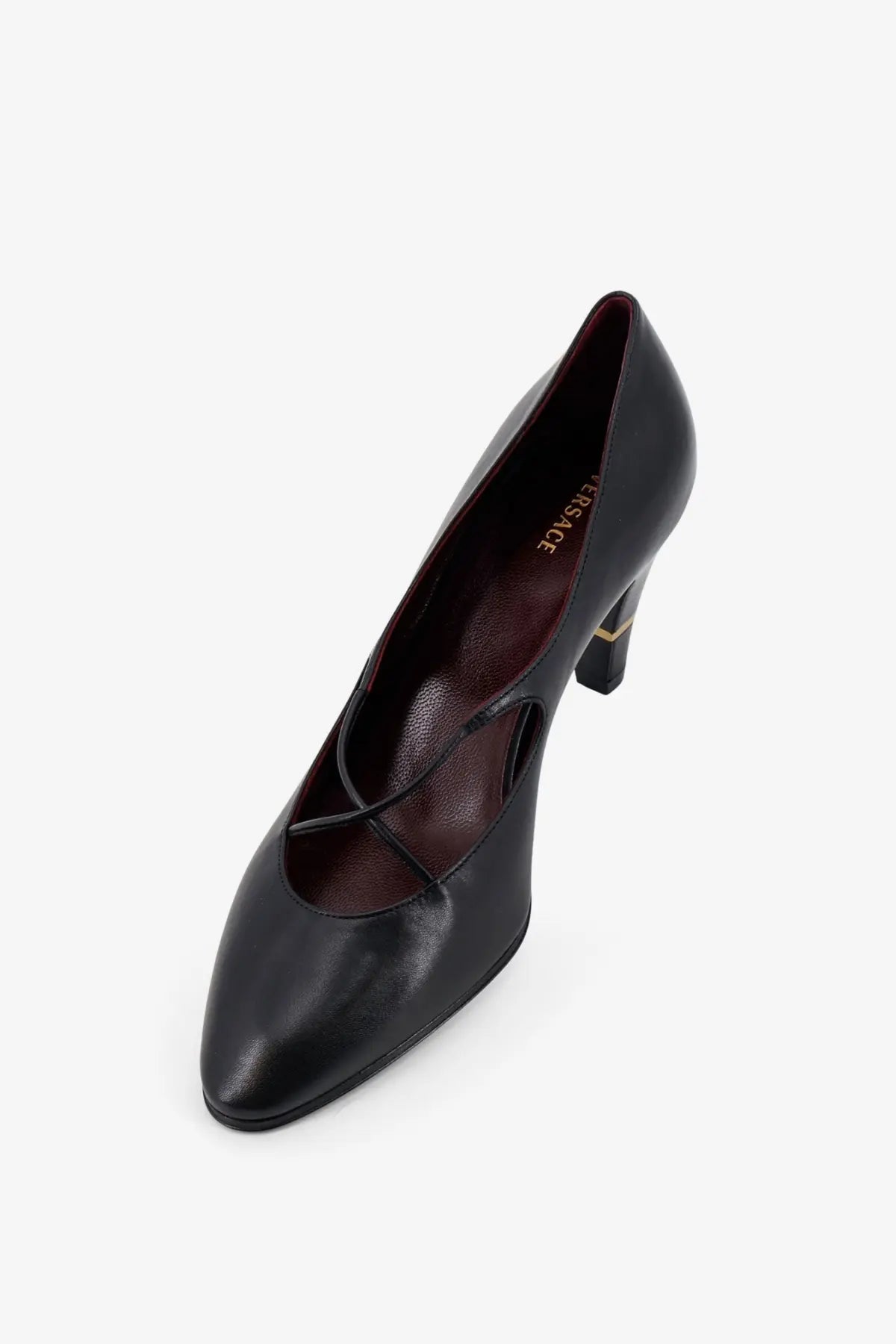 Versace Women's Criss Cross Medallion Leather Pumps Black, view 4