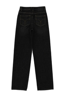 Versace women’s black denim jeans with straight-leg cut and subtle stitching details