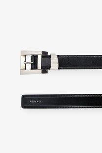 Versace womens black leather belt with silver buckle