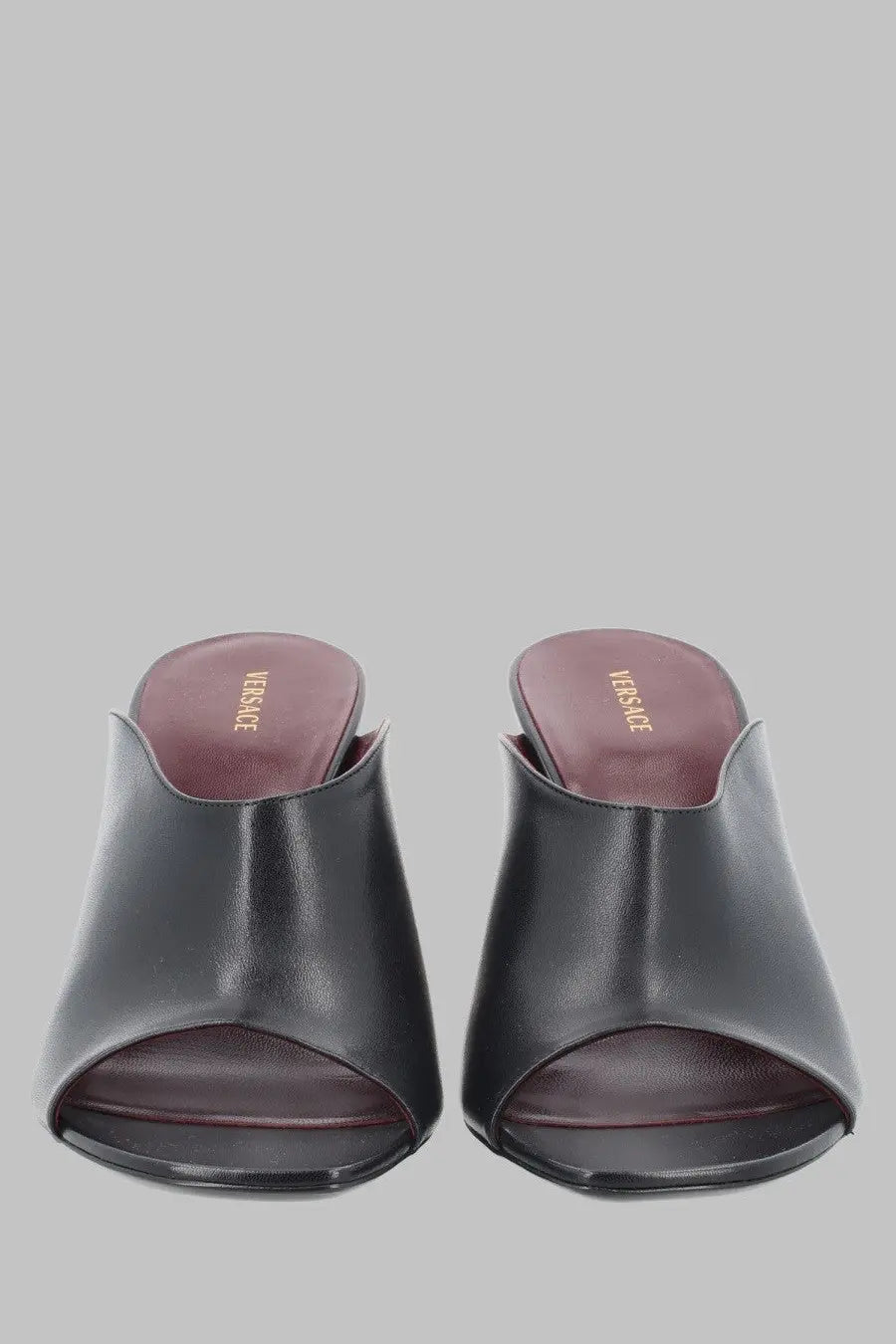 Versace women’s mule giulietta black sleek black leather mules with minimalist design and subtle sheen