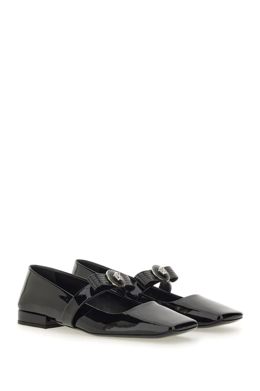 Versace Women's Patent Leather Ballet Flats Gianni Ribbon Black, view 2