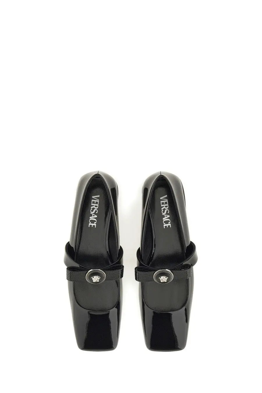 Versace Women's Patent Leather Ballet Flats Gianni Ribbon Black, view 6
