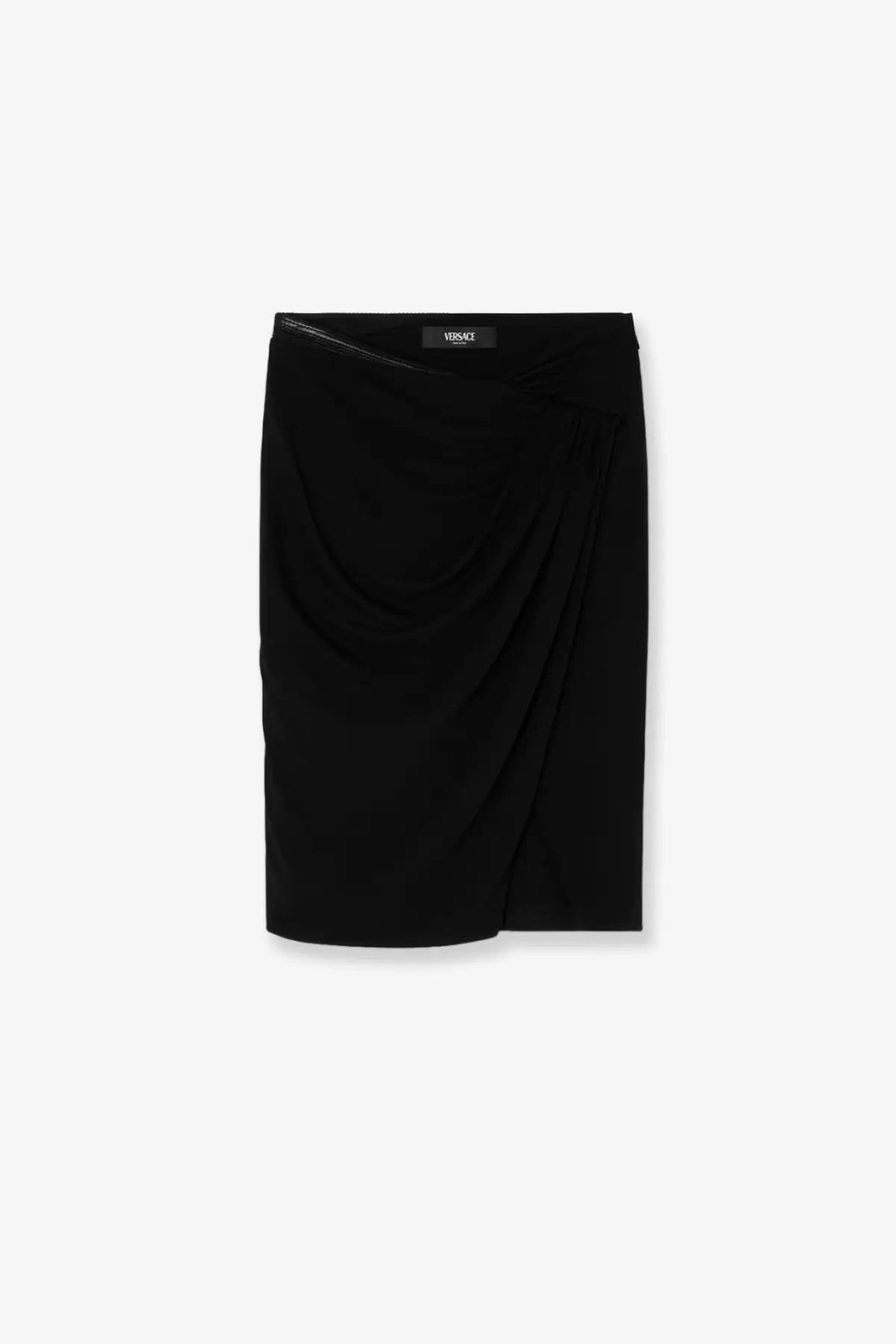 Black versace women’s stretch viscose midi skirt with draped design for stylish and comfortable wear