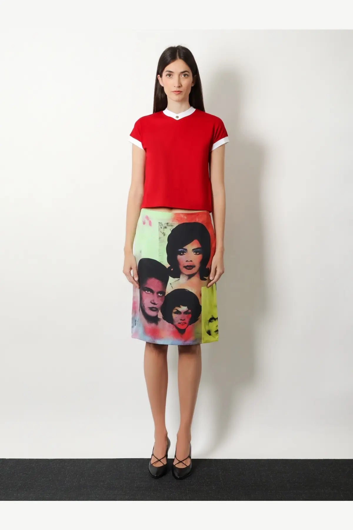 Versace women’s vintage cotton shirt in red with white collar and cuffs featuring short sleeves