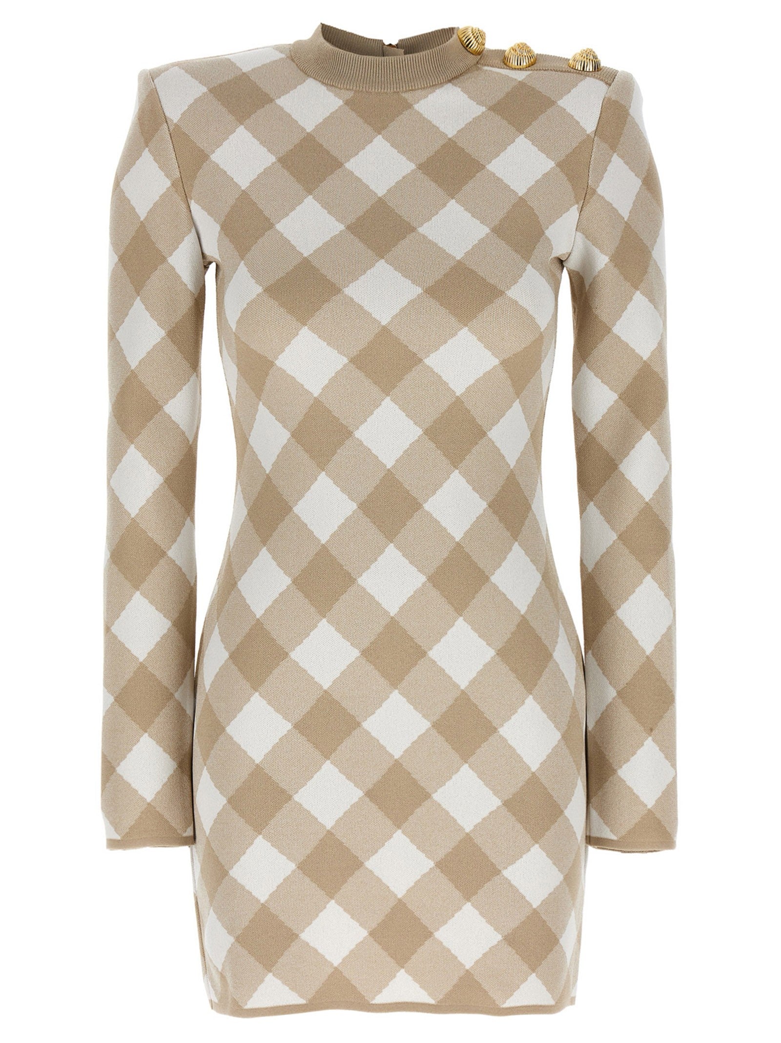 Balmain Vichy Dress Beige