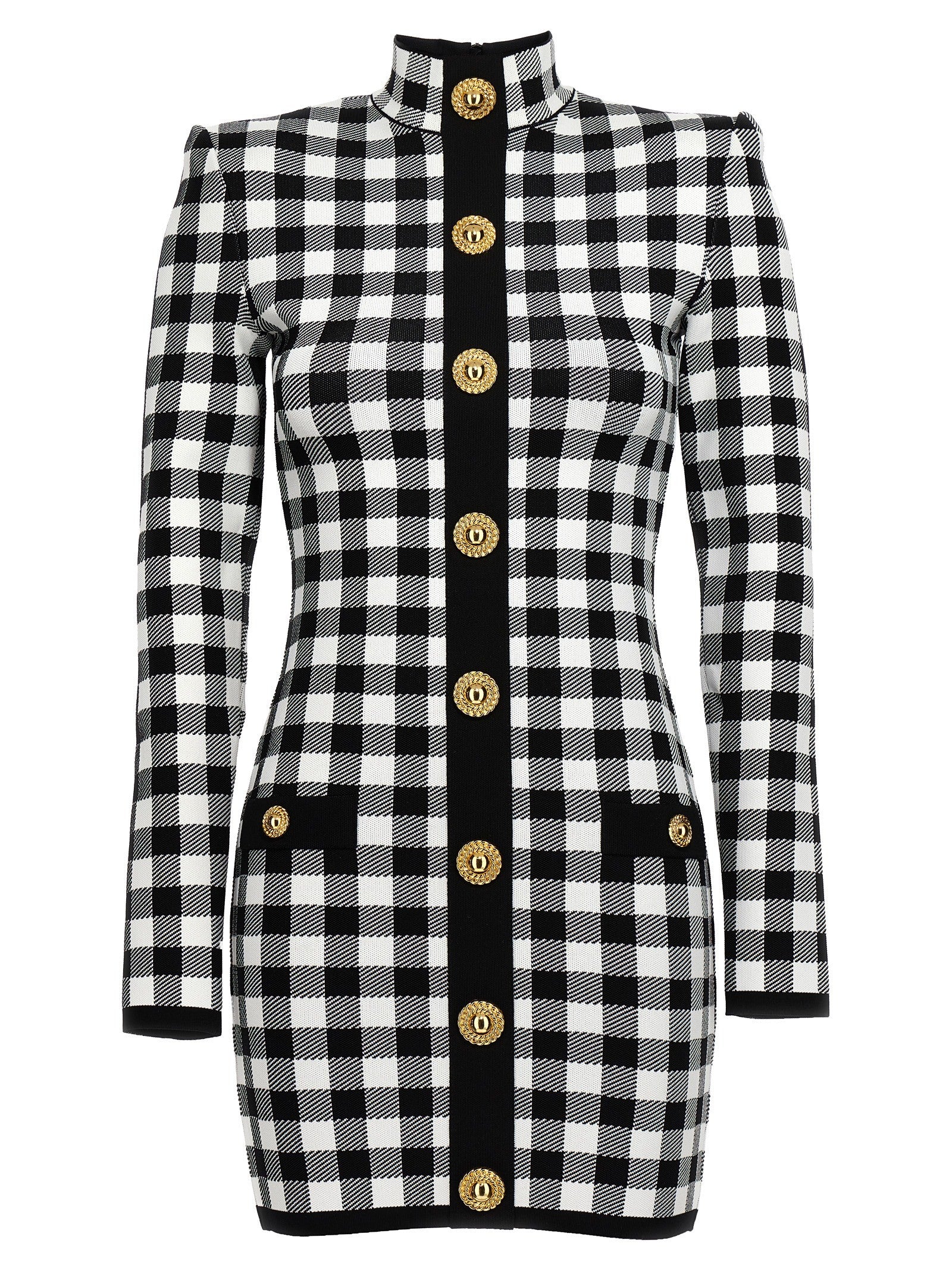 Balmain Vichy Knit Dress White