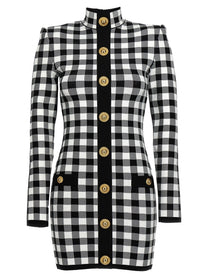 Balmain Vichy Knit Dress White