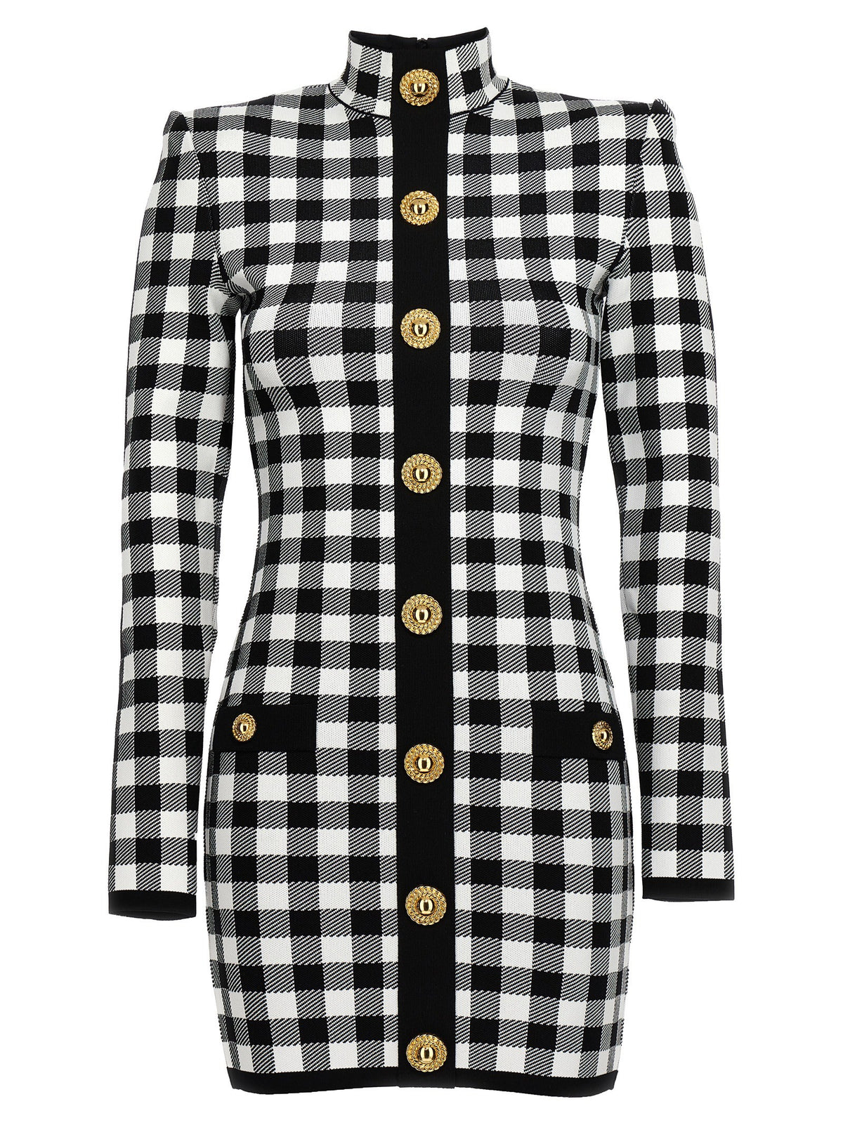 Balmain Vichy Knit Dress White