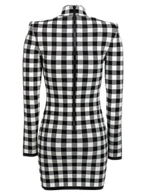 Balmain Vichy Knit Dress White