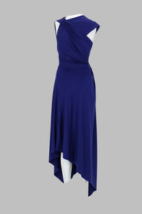 Victoria Beckham women’s abito midi asimmetrico blue deep blue sleeveless asymmetrical dress with draped neckline and flowing fabric