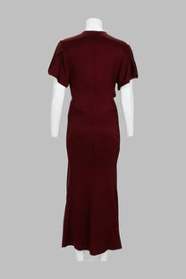 Victoria Beckham women’s burgundy satin midi dress with flutter sleeves and fitted silhouette red abito midi con drappeggio scollo