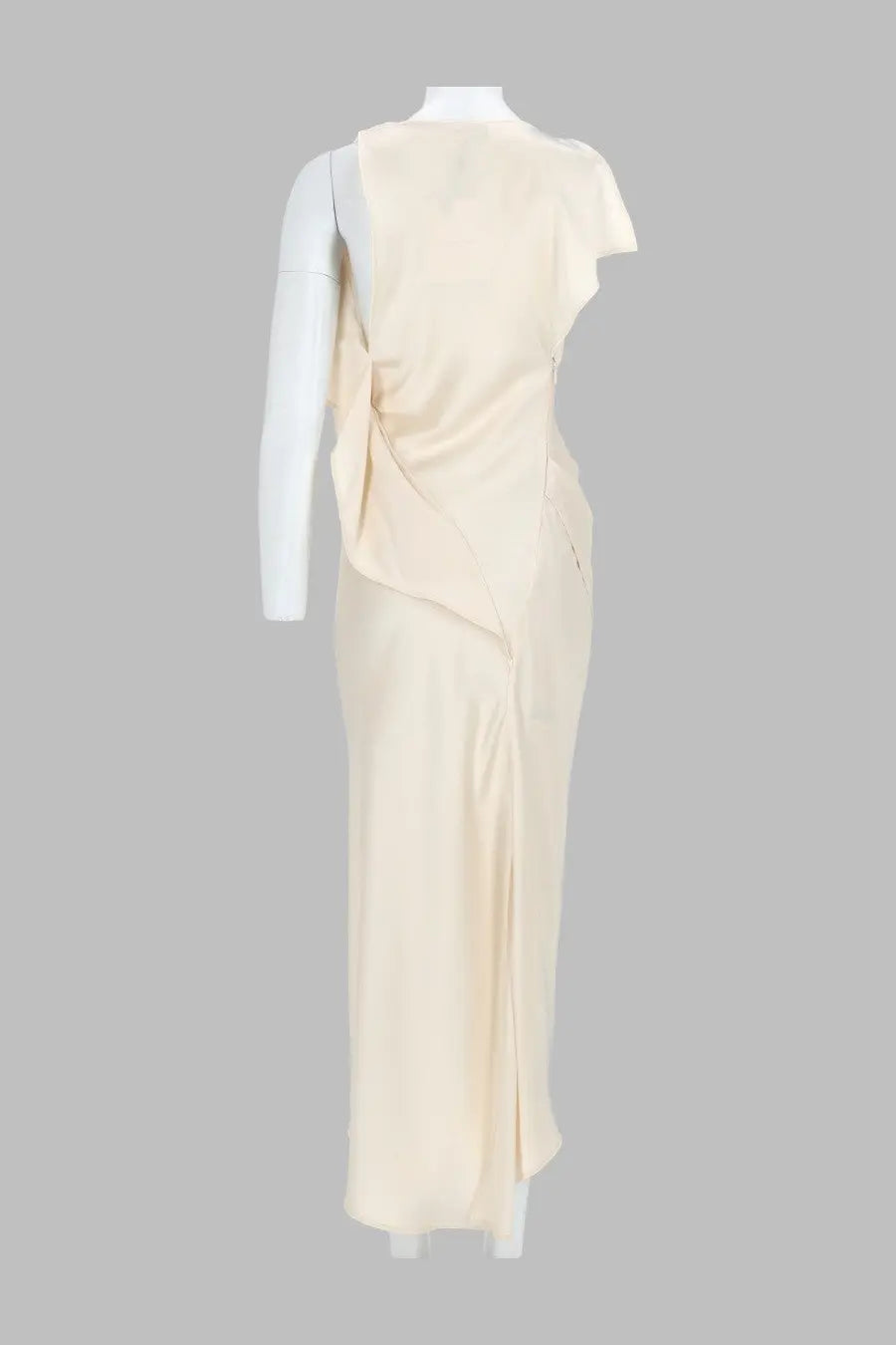 Victoria Beckham women’s abito midi kyra multicolor cream satin gown with asymmetrical one-shoulder draped detail