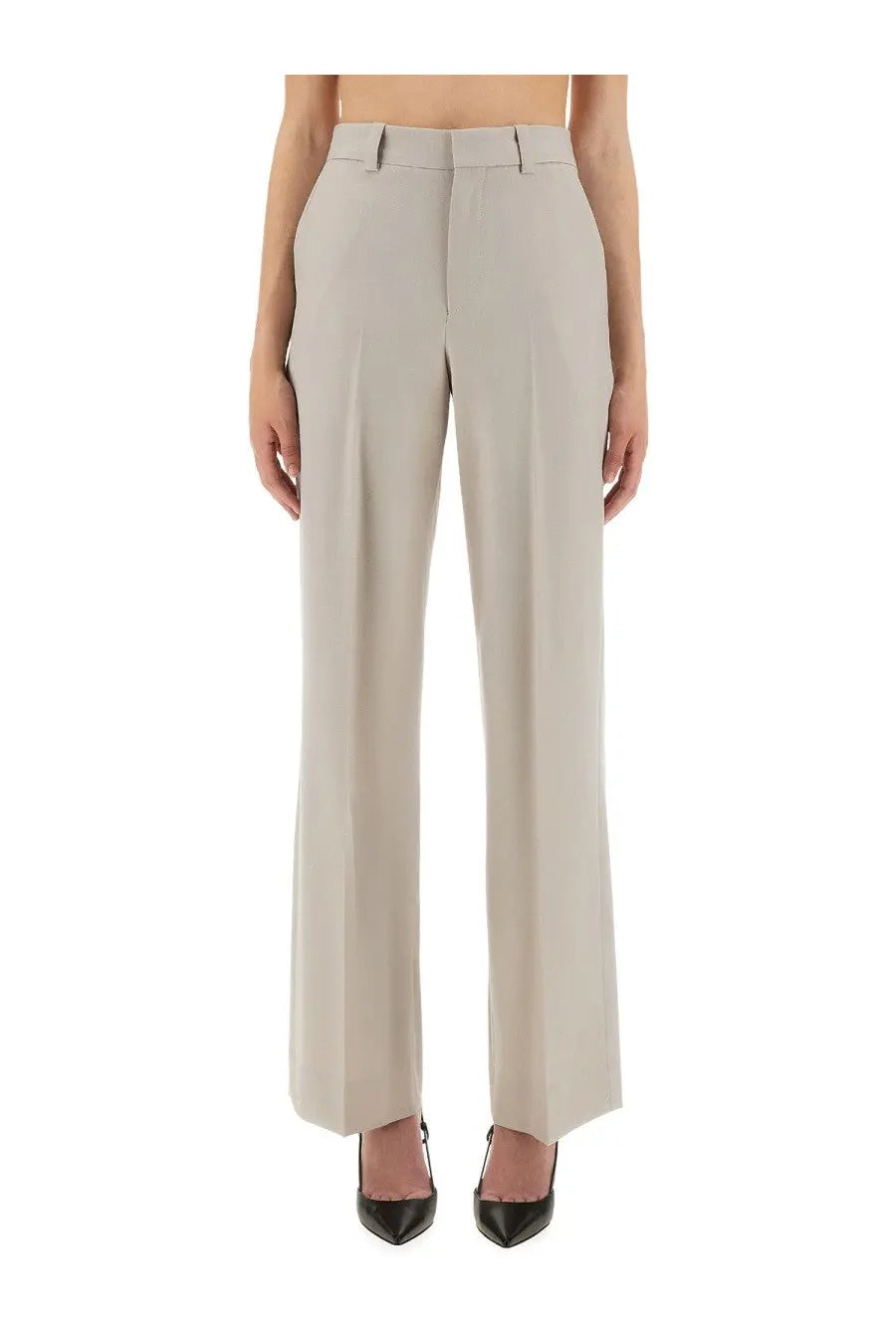Beige high-waisted straight-leg trousers by victoria beckham with a sleek tailored fit perfect for work or casual wear