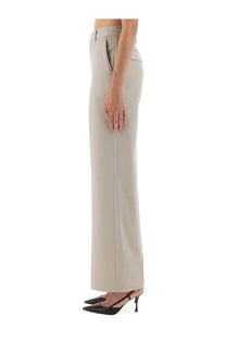 Victoria Beckham women’s beige wide-leg trousers with tailored fit and subtle front seam detailing