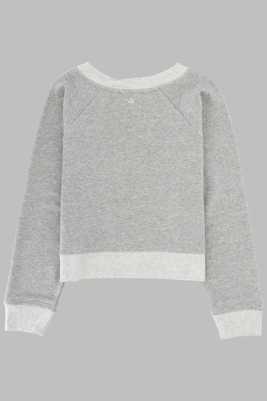 Victoria Beckham women’s heather gray cropped sweatshirt with white ribbed trim at neckline cuffs and hem