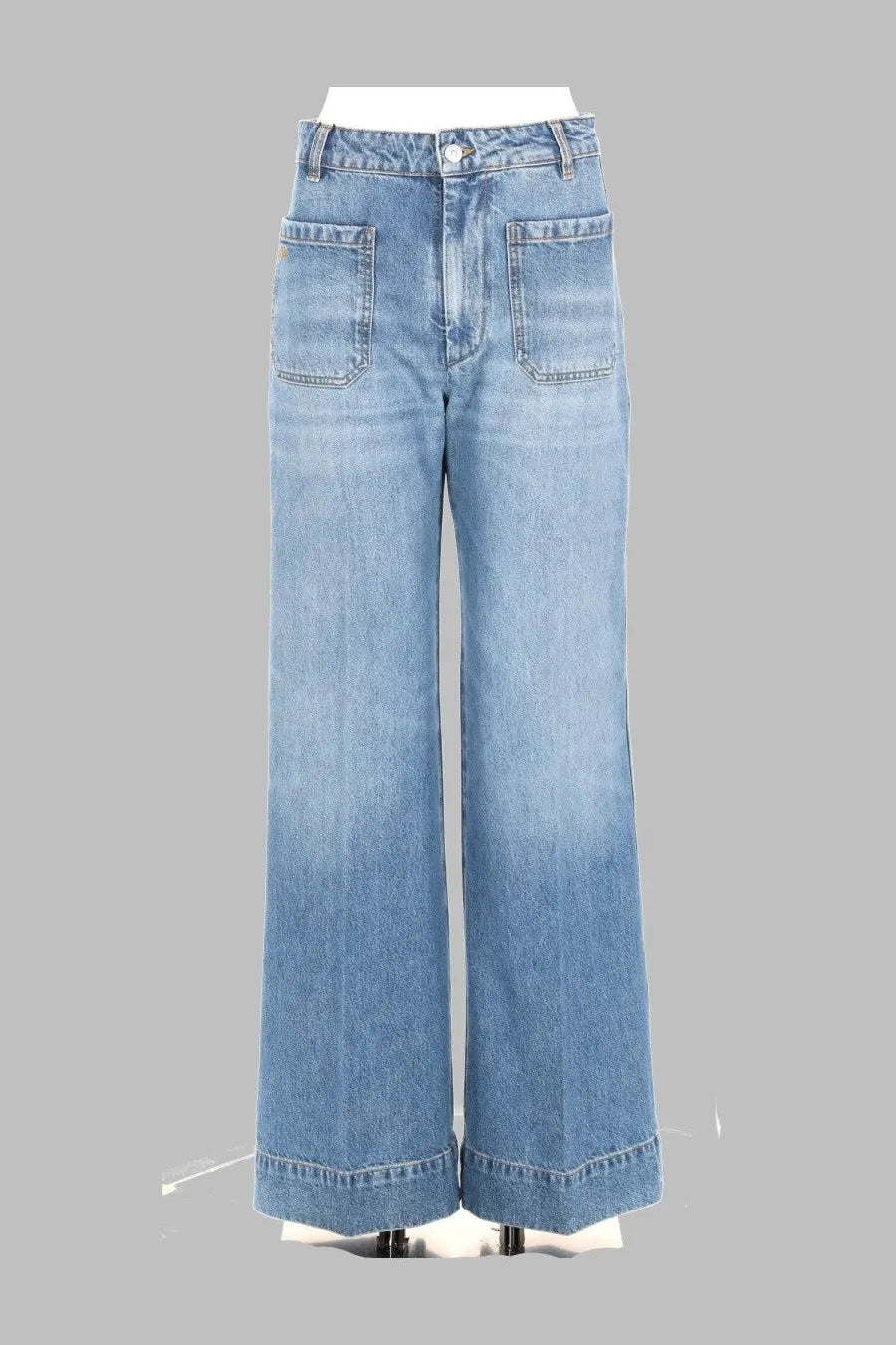 Victoria Beckham women’s jeans Alina blue light-wash denim high-rise wide-leg with classic front pockets