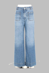 Victoria Beckham women’s jeans Alina blue light-wash denim high-rise wide-leg with classic front pockets